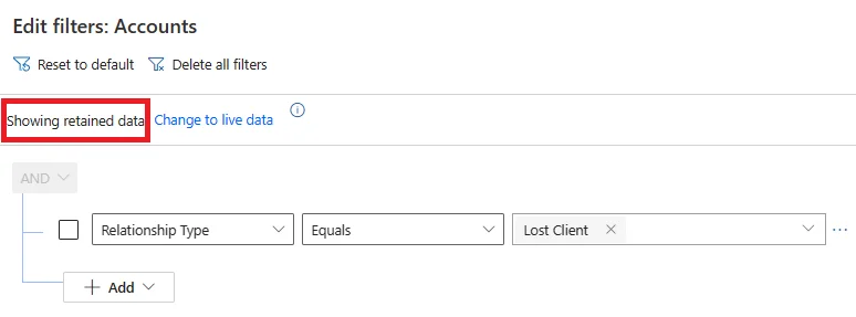 Switch between views of live data and retained data in Dynamics 365