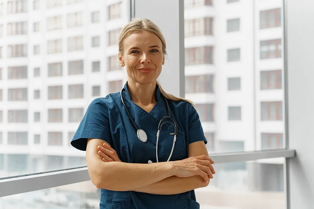 Female healthcare worker and user of Dynamics 365