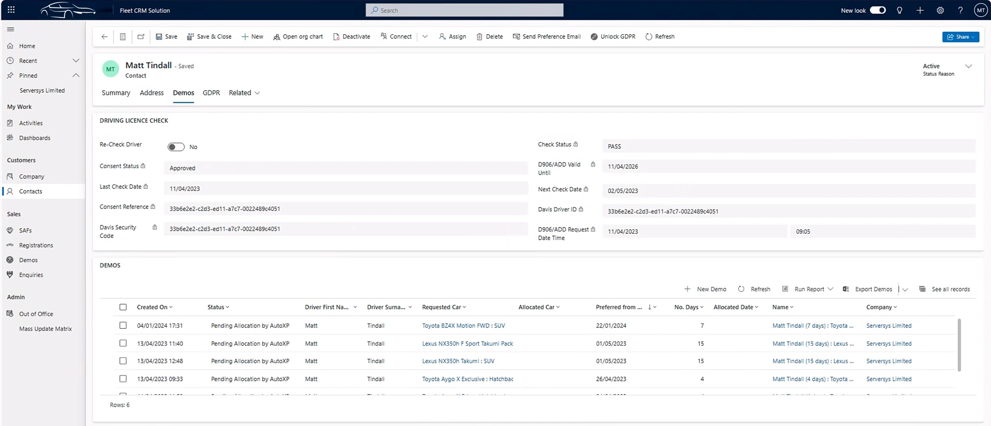 DAVIS drivers licence check updated on Dynamics 365 contact record