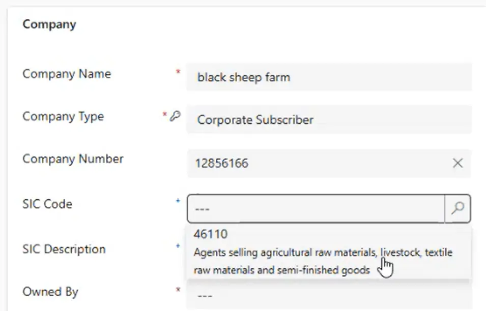 Quickly select registered SIC code for each matched company